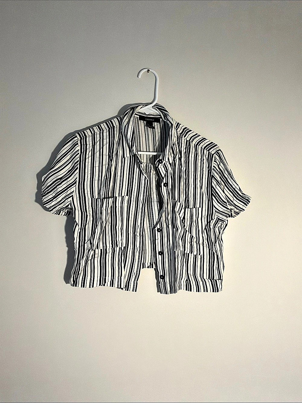 Forever 21 Striped Button Down Shirt in White & Black Size small